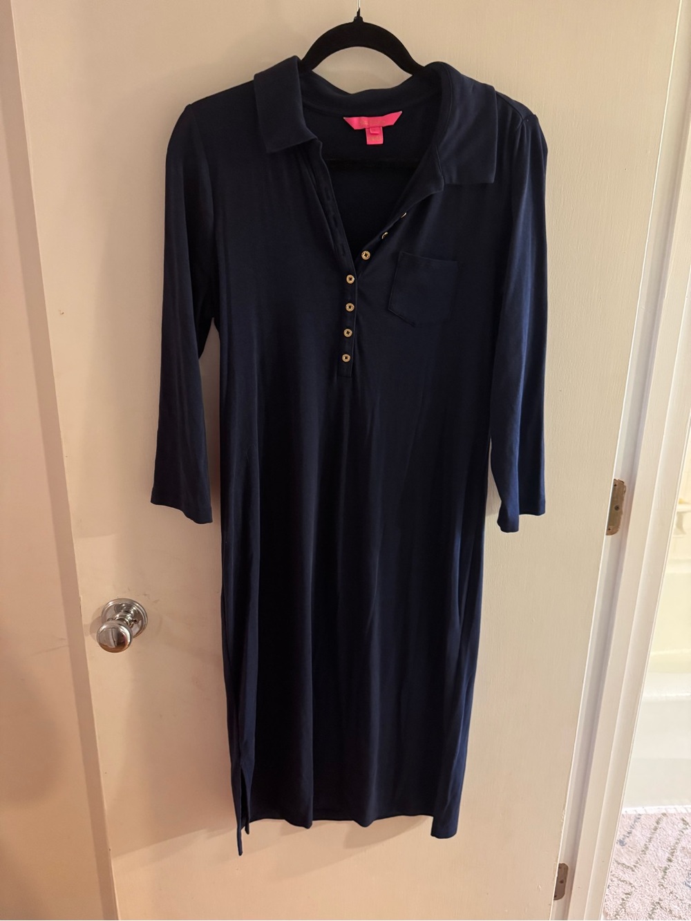 Lilly Pulitzer Reema  Navy Collared Henley Midi Dress